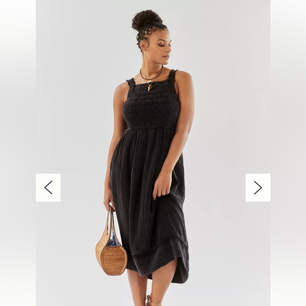 Anthropologie Gray Smocked Midi Dress